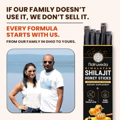 Natruveda Himalayan Shilajit Honey Sticks - 75%+ Fulvinsäure & Spurenelemente - Rohhonig, Safran & Shilajit-Harz - 10 Sticks