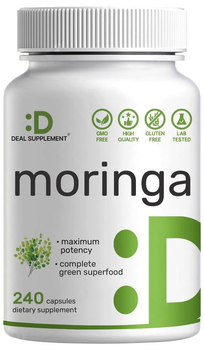 Moringa Kapseln 240 Kapseln – 4 Monate Vorrat – Höchste Reinheit Reiner Moringa Blattextrakt – Komplettes grünes Superfood für Energie, Haut & Immunsystem*