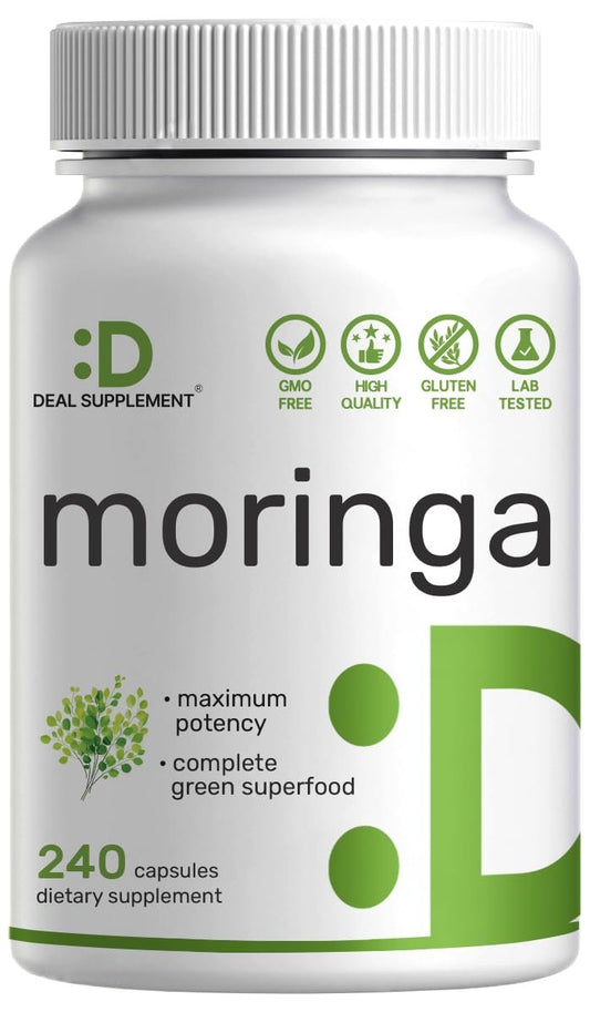 Moringa Kapseln 240 Kapseln – 4 Monate Vorrat – Höchste Reinheit Reiner Moringa Blattextrakt – Komplettes grünes Superfood für Energie, Haut & Immunsystem*