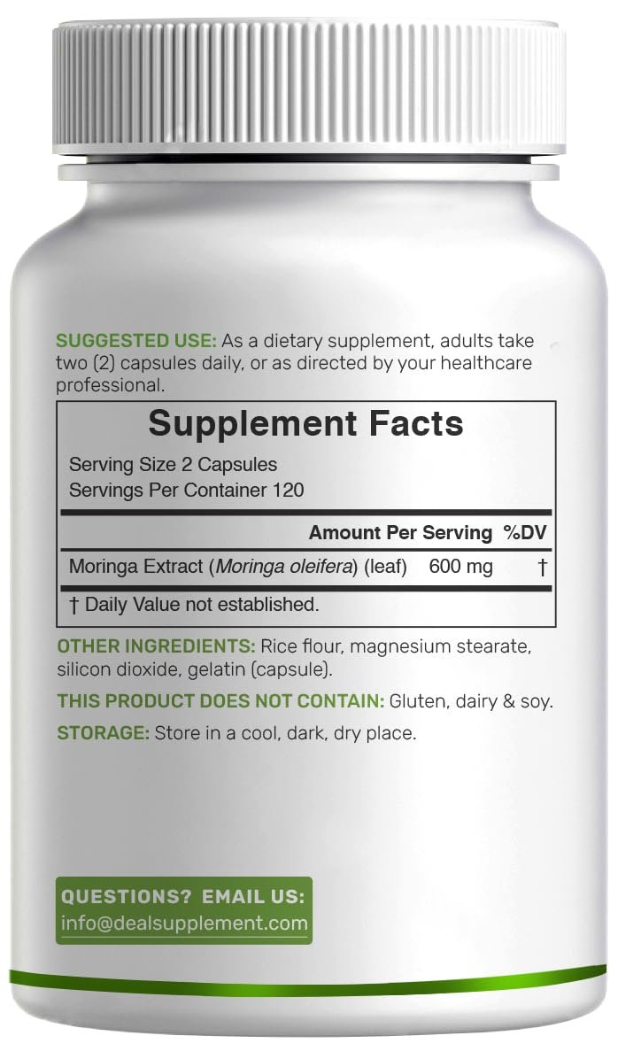 Moringa Kapseln 240 Kapseln – 4 Monate Vorrat – Höchste Reinheit Reiner Moringa Blattextrakt – Komplettes grünes Superfood für Energie, Haut & Immunsystem*