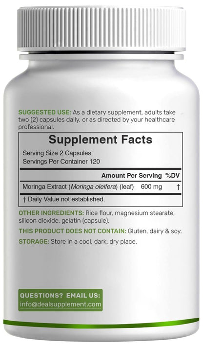Moringa Kapseln 240 Kapseln – 4 Monate Vorrat – Höchste Reinheit Reiner Moringa Blattextrakt – Komplettes grünes Superfood für Energie, Haut & Immunsystem*