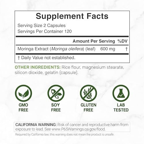 Moringa Kapseln 240 Kapseln – 4 Monate Vorrat – Höchste Reinheit Reiner Moringa Blattextrakt – Komplettes grünes Superfood für Energie, Haut & Immunsystem*