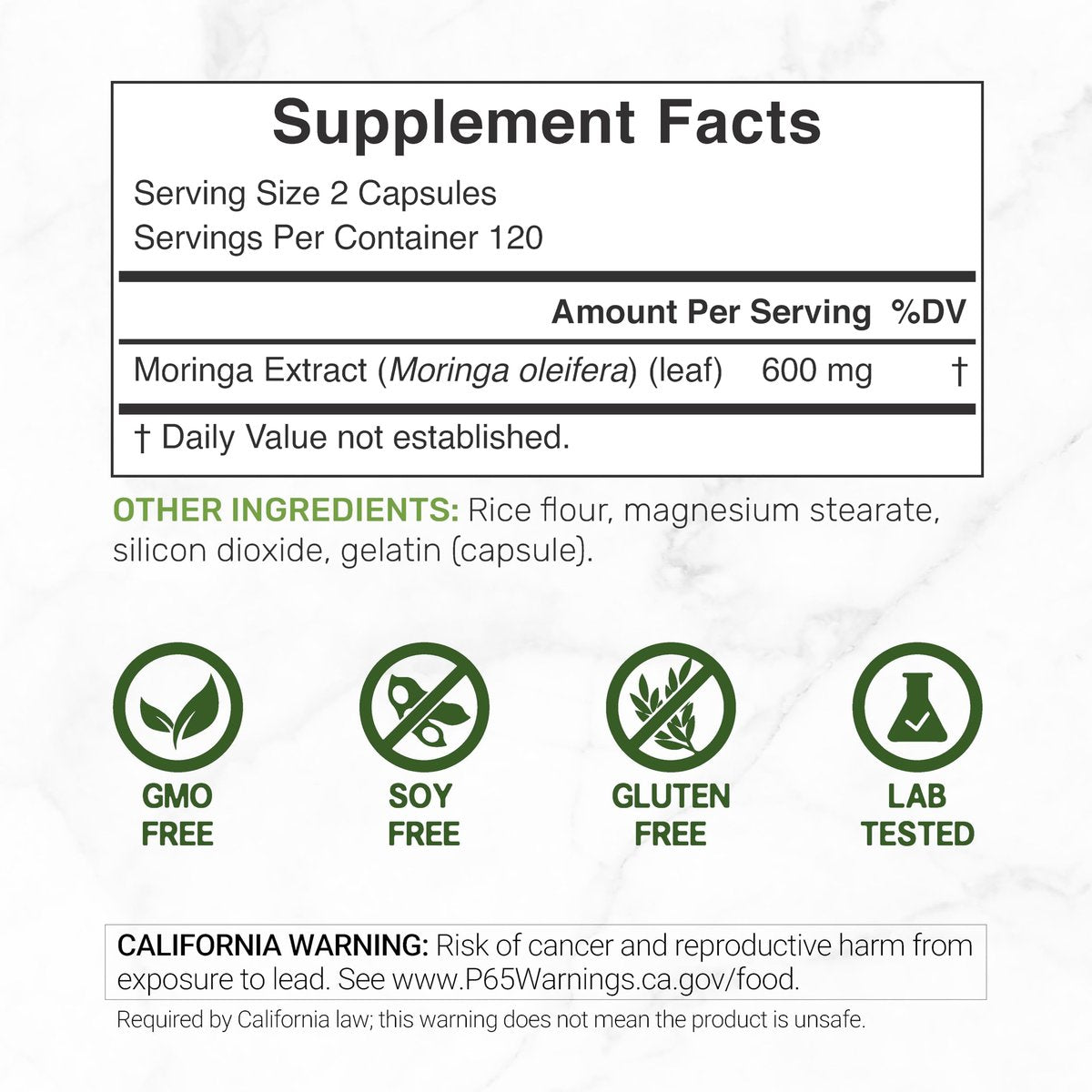 Moringa Kapseln 240 Kapseln – 4 Monate Vorrat – Höchste Reinheit Reiner Moringa Blattextrakt – Komplettes grünes Superfood für Energie, Haut & Immunsystem*