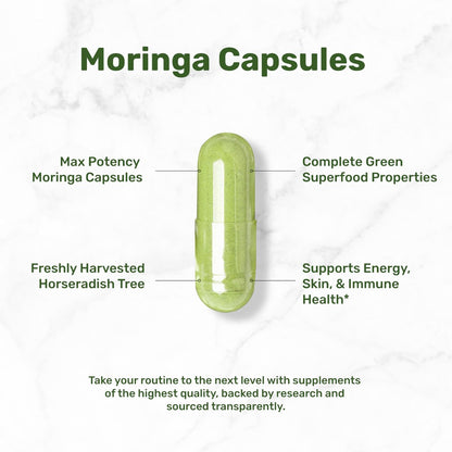 Moringa Kapseln 240 Kapseln – 4 Monate Vorrat – Höchste Reinheit Reiner Moringa Blattextrakt – Komplettes grünes Superfood für Energie, Haut & Immunsystem*