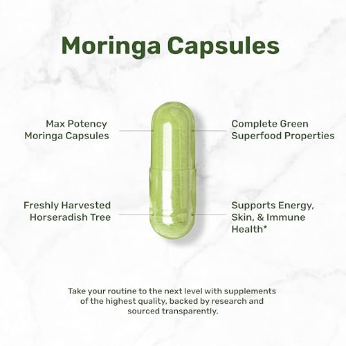 Moringa Kapseln 240 Kapseln – 4 Monate Vorrat – Höchste Reinheit Reiner Moringa Blattextrakt – Komplettes grünes Superfood für Energie, Haut & Immunsystem*