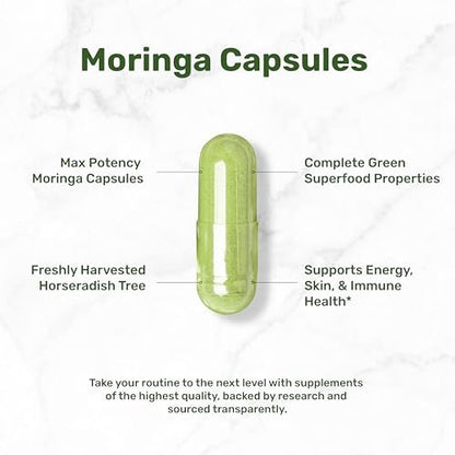 Moringa Kapseln 240 Kapseln – 4 Monate Vorrat – Höchste Reinheit Reiner Moringa Blattextrakt – Komplettes grünes Superfood für Energie, Haut & Immunsystem*