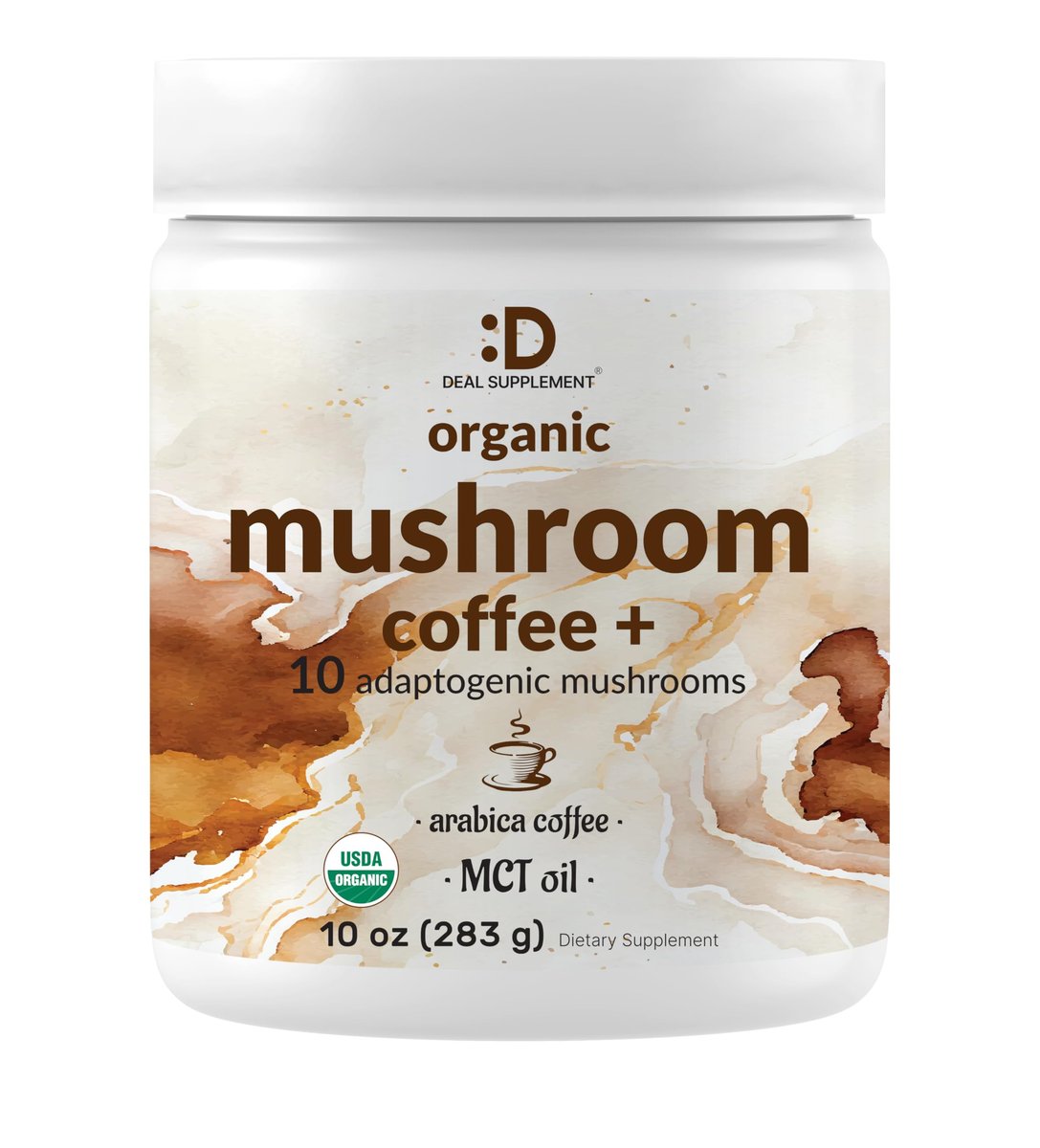 Bio Pilz Kaffee, 10oz – 10 Adaptogene Pilze mit Arabica Kaffee + MCT-Öl für glatten Geschmack – Truthahnschwanz, Löwenmähne, Cordyceps, Chaga, Reishi – Immun-, Energie- & Gehirnunterstützung