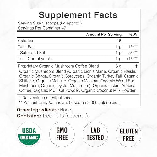 Bio Pilz Kaffee, 10oz – 10 Adaptogene Pilze mit Arabica Kaffee + MCT-Öl für glatten Geschmack – Truthahnschwanz, Löwenmähne, Cordyceps, Chaga, Reishi – Immun-, Energie- & Gehirnunterstützung
