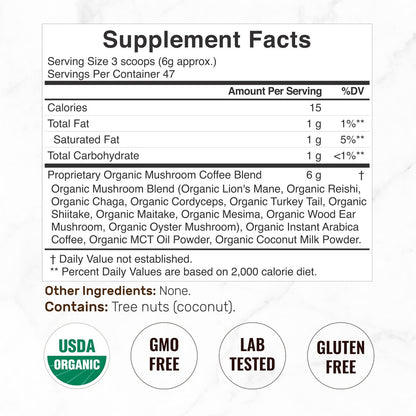 Bio Pilz Kaffee, 10oz – 10 Adaptogene Pilze mit Arabica Kaffee + MCT-Öl für glatten Geschmack – Truthahnschwanz, Löwenmähne, Cordyceps, Chaga, Reishi – Immun-, Energie- & Gehirnunterstützung