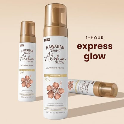 Hawaiian Tropic Aloha Glow Selbstbräuner Mousse, Express Tan, 200 ml | Selbstbräunerschaum, Fake Tan Foam, 1-Stunden-Express-Selbstbräuner