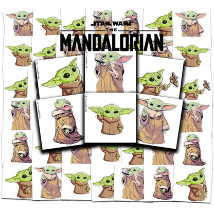 Mandalorian Tattoos Party Favors Bundle ~ 72 Perforierte Einzelne 2" x 2" Baby Yoda Temporäre Tattoos für Kinder Jungen Mädchen | Star Wars Partyzubehör