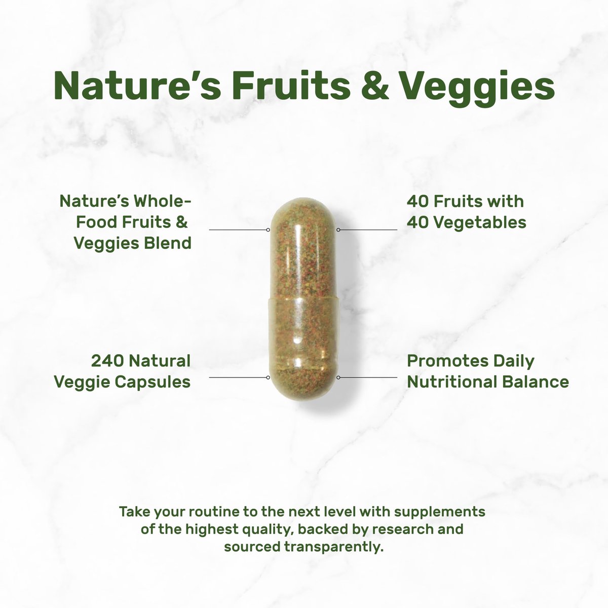 Nature’s Fruits & Veggies Supplement, 240 Veggie Kapseln – 80 Vollwert-Superfoods für das tägliche Gleichgewicht – 40 Früchte mit 40 Gemüse- und Grünpflanzen – Nicht-GVO, Glutenfrei