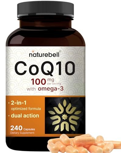 NatureBell CoQ10 100mg mit Omega 3, 240 Kapseln | Stabile, hochabsorbierbare Form – Antioxidantien-Unterstützung für Herz- & Energiegesundheit – Extra starkes Coenzym Q10