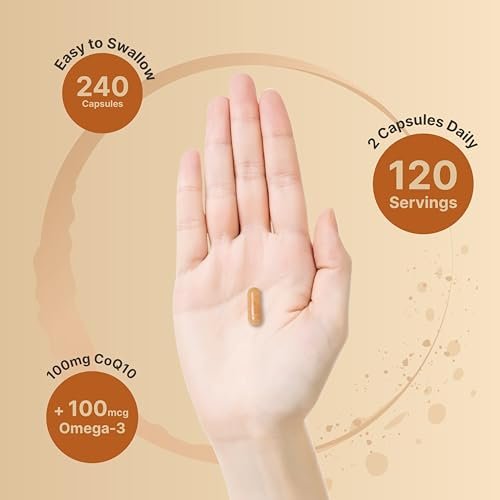 NatureBell CoQ10 100mg mit Omega 3, 240 Kapseln | Stabile, hochabsorbierbare Form – Antioxidantien-Unterstützung für Herz- & Energiegesundheit – Extra starkes Coenzym Q10