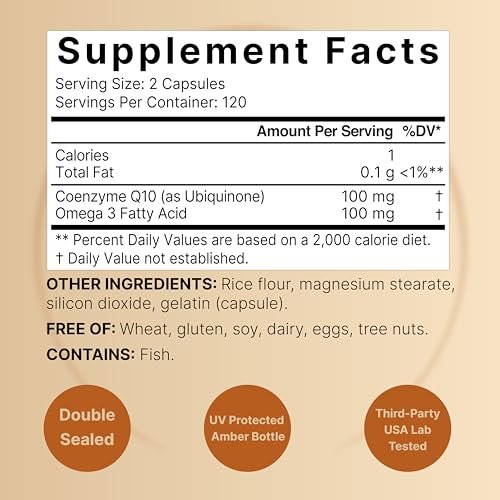 NatureBell CoQ10 100mg mit Omega 3, 240 Kapseln | Stabile, hochabsorbierbare Form – Antioxidantien-Unterstützung für Herz- & Energiegesundheit – Extra starkes Coenzym Q10