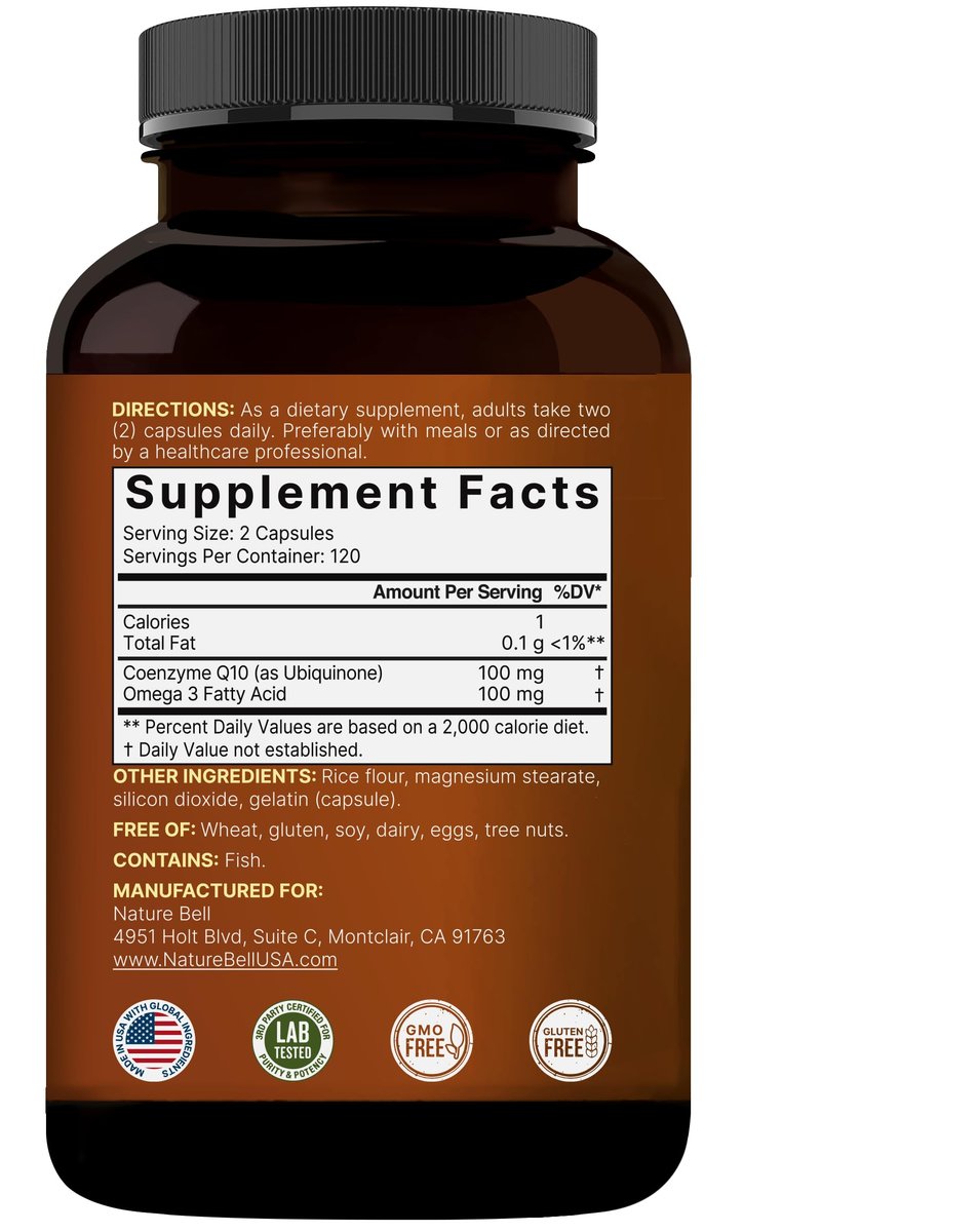 NatureBell CoQ10 100mg mit Omega 3, 240 Kapseln | Stabile, hochabsorbierbare Form – Antioxidantien-Unterstützung für Herz- & Energiegesundheit – Extra starkes Coenzym Q10