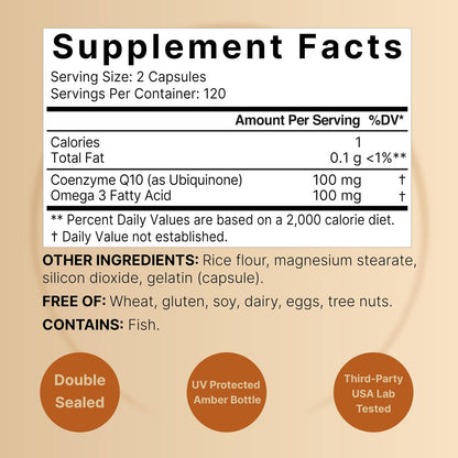 NatureBell CoQ10 100mg mit Omega 3, 240 Kapseln | Stabile, hochabsorbierbare Form – Antioxidantien-Unterstützung für Herz- & Energiegesundheit – Extra starkes Coenzym Q10
