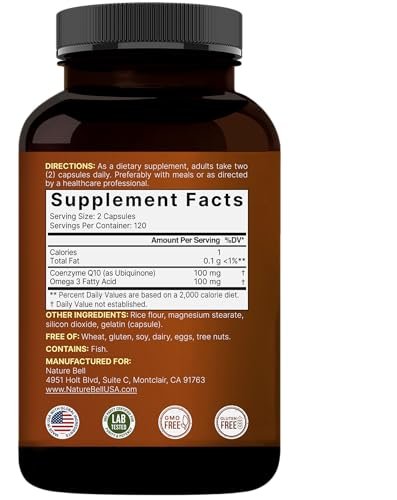 NatureBell CoQ10 100mg mit Omega 3, 240 Kapseln | Stabile, hochabsorbierbare Form – Antioxidantien-Unterstützung für Herz- & Energiegesundheit – Extra starkes Coenzym Q10