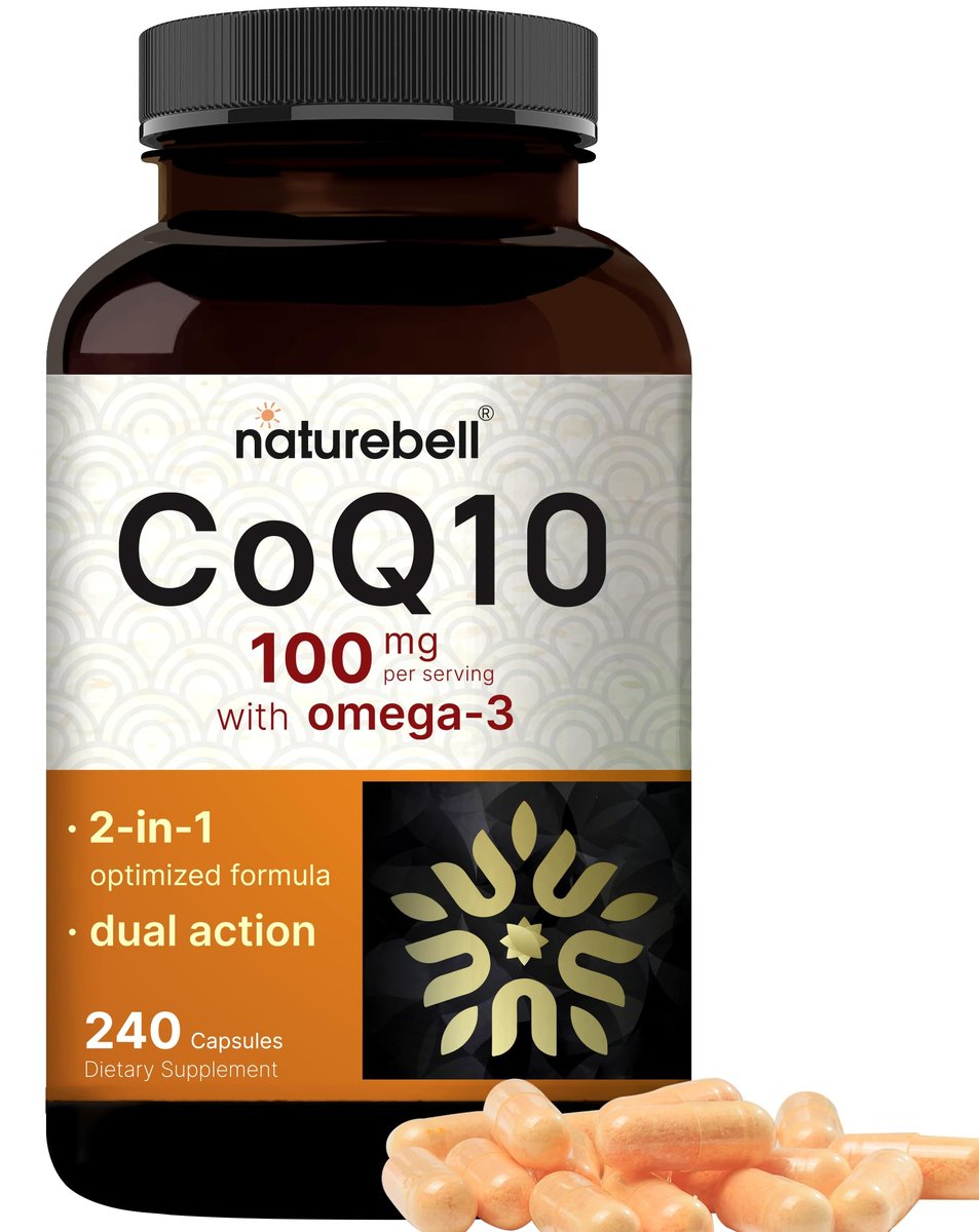 NatureBell CoQ10 100mg mit Omega 3, 240 Kapseln | Stabile, hochabsorbierbare Form – Antioxidantien-Unterstützung für Herz- & Energiegesundheit – Extra starkes Coenzym Q10