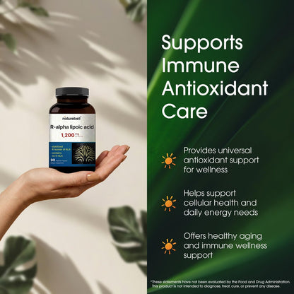 NatureBell R-Alpha-Liponsäure - 90 Kapseln - 1.200 mg R-ALA pro Portion - Antioxidans & zelluläre Energieunterstützung* - Stabilisiertes R-Isomer ALA - Non-GMO & Glutenfrei