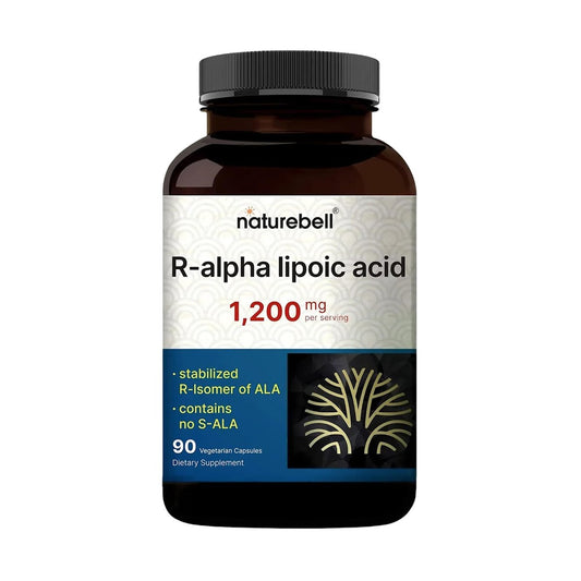 NatureBell R-Alpha-Liponsäure - 90 Kapseln - 1.200 mg R-ALA pro Portion - Antioxidans & zelluläre Energieunterstützung* - Stabilisiertes R-Isomer ALA - Non-GMO & Glutenfrei