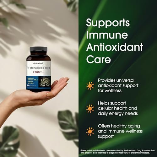 NatureBell R-Alpha-Liponsäure - 90 Kapseln - 1.200 mg R-ALA pro Portion - Antioxidans & zelluläre Energieunterstützung* - Stabilisiertes R-Isomer ALA - Non-GMO & Glutenfrei