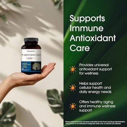 NatureBell R-Alpha-Liponsäure - 90 Kapseln - 1.200 mg R-ALA pro Portion - Antioxidans & zelluläre Energieunterstützung* - Stabilisiertes R-Isomer ALA - Non-GMO & Glutenfrei