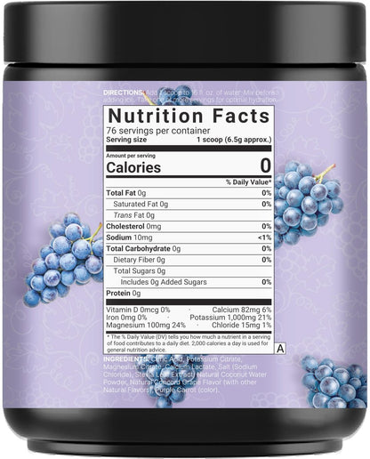 NatureBell Elektrolytpulver ohne Zucker, 500g (76 Portionen) | Keto-Erfrischungspulver, Carnivore-freundlich – 1.000 mg Kalium, Mineralien & Kokoswasser – Concord Traube Geschmack