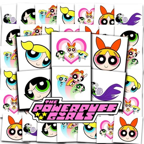 Powerpuff Girls Tattoos Partytüten Bundle – 72 Einzelne 2" x 2" Powerpuff Girls Temporäre Tattoos für Kinder Jungen Mädchen | Powerpuff Girls Partyzubehör