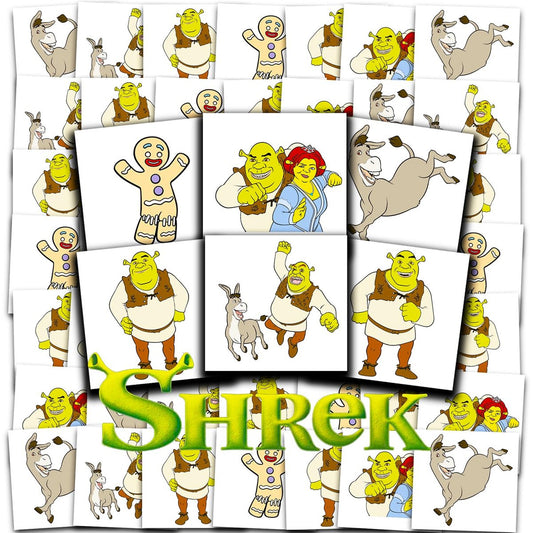 Shrek Tattoos Partytüten Bundle – 72 Einzelne Perforierte 2" x 2" Shrek Temporäre Tattoos für Kinder Jungen Mädchen | Shrek Partyzubehör