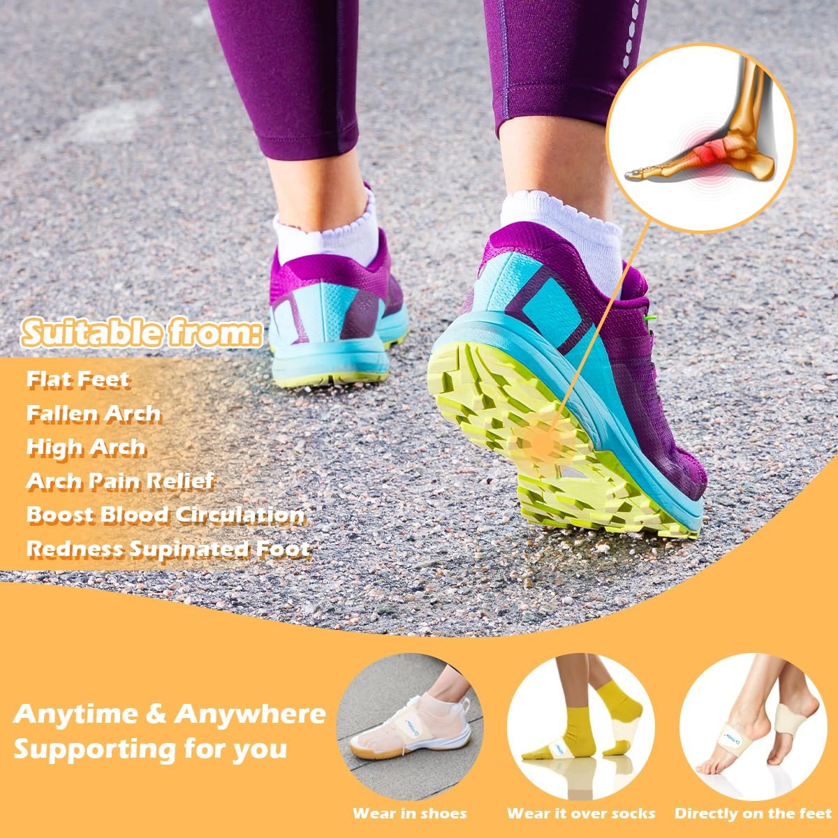 DR. POTTER+ Fußgewölbe-Stützbandagen für Plantarfasziitis, verstellbare Kompressionsbänder mit herausnehmbaren Fußgewölbepolstern für Senkfüße, Hohlfuß, Plattfüße, Fußschmerzen - Beige