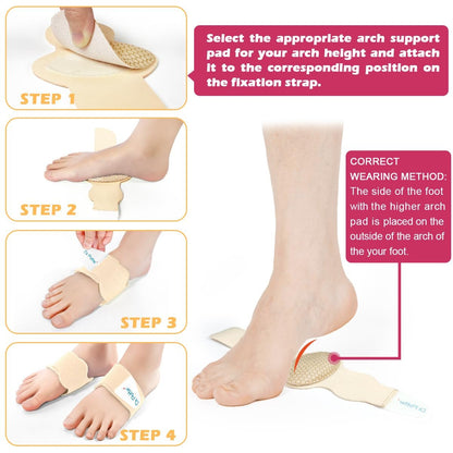DR. POTTER+ Fußgewölbe-Stützbandagen für Plantarfasziitis, verstellbare Kompressionsbänder mit herausnehmbaren Fußgewölbepolstern für Senkfüße, Hohlfuß, Plattfüße, Fußschmerzen - Beige