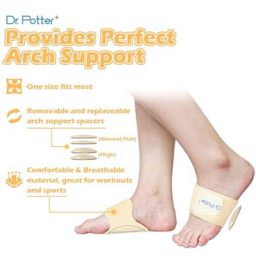 DR. POTTER+ Fußgewölbe-Stützbandagen für Plantarfasziitis, verstellbare Kompressionsbänder mit herausnehmbaren Fußgewölbepolstern für Senkfüße, Hohlfuß, Plattfüße, Fußschmerzen - Beige