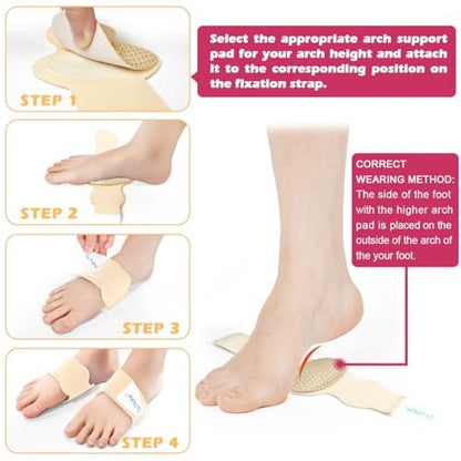 DR. POTTER+ Fußgewölbe-Stützbandagen für Plantarfasziitis, verstellbare Kompressionsbänder mit herausnehmbaren Fußgewölbepolstern für Senkfüße, Hohlfuß, Plattfüße, Fußschmerzen - Beige