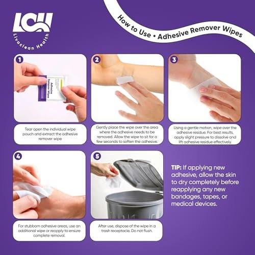 100 CT Adhesive Remover Wipes – Starker & Effektiver Hautkleberentferner – 2-lagig 2,56x1,18 Zoll (6,5x3 cm) – Medizinischer Kleberentferner für Pflaster, Tape, Verbände und Stomarest – von Livaclean Health