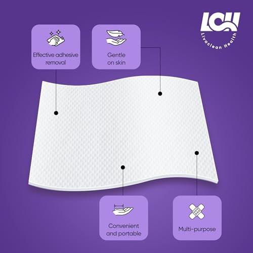 100 CT Adhesive Remover Wipes – Starker & Effektiver Hautkleberentferner – 2-lagig 2,56x1,18 Zoll (6,5x3 cm) – Medizinischer Kleberentferner für Pflaster, Tape, Verbände und Stomarest – von Livaclean Health