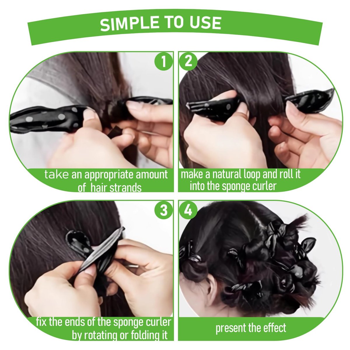 AHSNYLC Sanfte Haarwickler zum Schlafen - 9 Stück schwarze Satin-Schaumstoff-Lockenwickler, hitzefreie Lockenwickler für die Nacht, weiche Schlaf-Lockenwickler für kurze Haare, Schaumstoff-Lockenwickler ohne Hitze