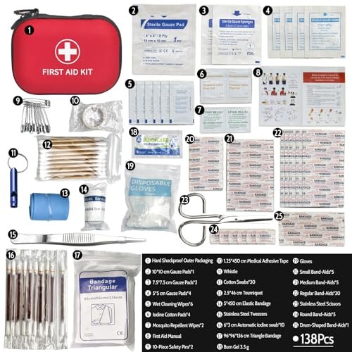 Prelady 138-teiliges Mini-Erste-Hilfe-Set in Reisegröße – TSA-zugelassenes kleines Erste-Hilfe-Set für Auto, Wandern und Zuhause, kompaktes Reise-Medizinset