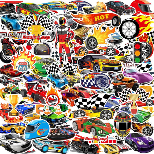 105 Sticker Autos Rennwagen Aufkleber Set - Party Dekoration, Geschenke, Rennwagen Sticker für Laptop, Wasserflasche, Handy, Fahrrad, Gepäck