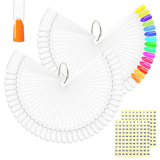 BQAN 100 Stück Nagelschablonen-Sticks mit Ring, Nagelkunst-Display/Nagelübungshilfen für Zuhause oder Salon, 2 Pack Aufkleber mit Zahlen