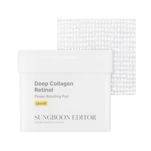 SUNGBOON EDITOR Deep Collagen Retinol Power Boosting Pads – Feuchtigkeits- und Anti-Aging-Pads für trockene Haut, 100 Stück