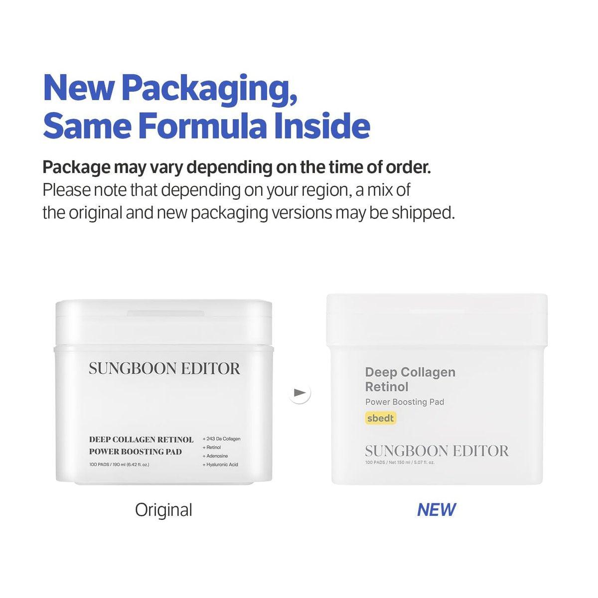 SUNGBOON EDITOR Deep Collagen Retinol Power Boosting Pads – Feuchtigkeits- und Anti-Aging-Pads für trockene Haut, 100 Stück
