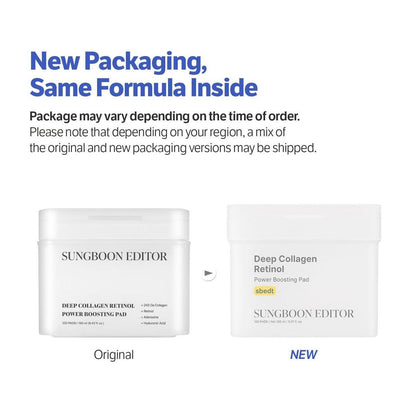 SUNGBOON EDITOR Deep Collagen Retinol Power Boosting Pads – Feuchtigkeits- und Anti-Aging-Pads für trockene Haut, 100 Stück