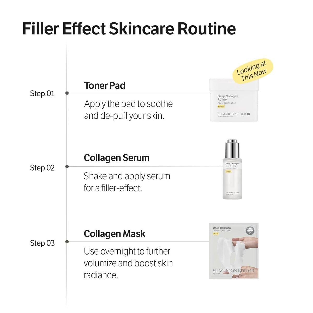SUNGBOON EDITOR Deep Collagen Retinol Power Boosting Pads – Feuchtigkeits- und Anti-Aging-Pads für trockene Haut, 100 Stück