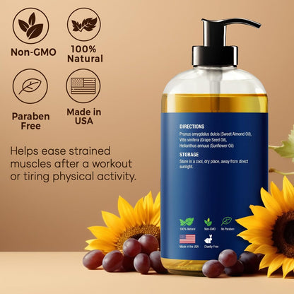 Duftfreies Massageöl für Massagetherapie 8 fl oz – Erfrischend und Entspannend – Natürliche Öle mit Süßmandel-, Traubenkern- und Sonnenblumenöl – für Männer und Frauen – Nexon Botanics