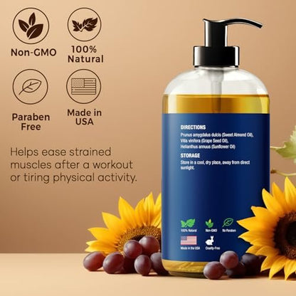 Duftfreies Massageöl für Massagetherapie 8 fl oz – Erfrischend und Entspannend – Natürliche Öle mit Süßmandel-, Traubenkern- und Sonnenblumenöl – für Männer und Frauen – Nexon Botanics