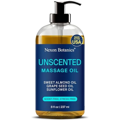 Duftfreies Massageöl für Massagetherapie 8 fl oz – Erfrischend und Entspannend – Natürliche Öle mit Süßmandel-, Traubenkern- und Sonnenblumenöl – für Männer und Frauen – Nexon Botanics