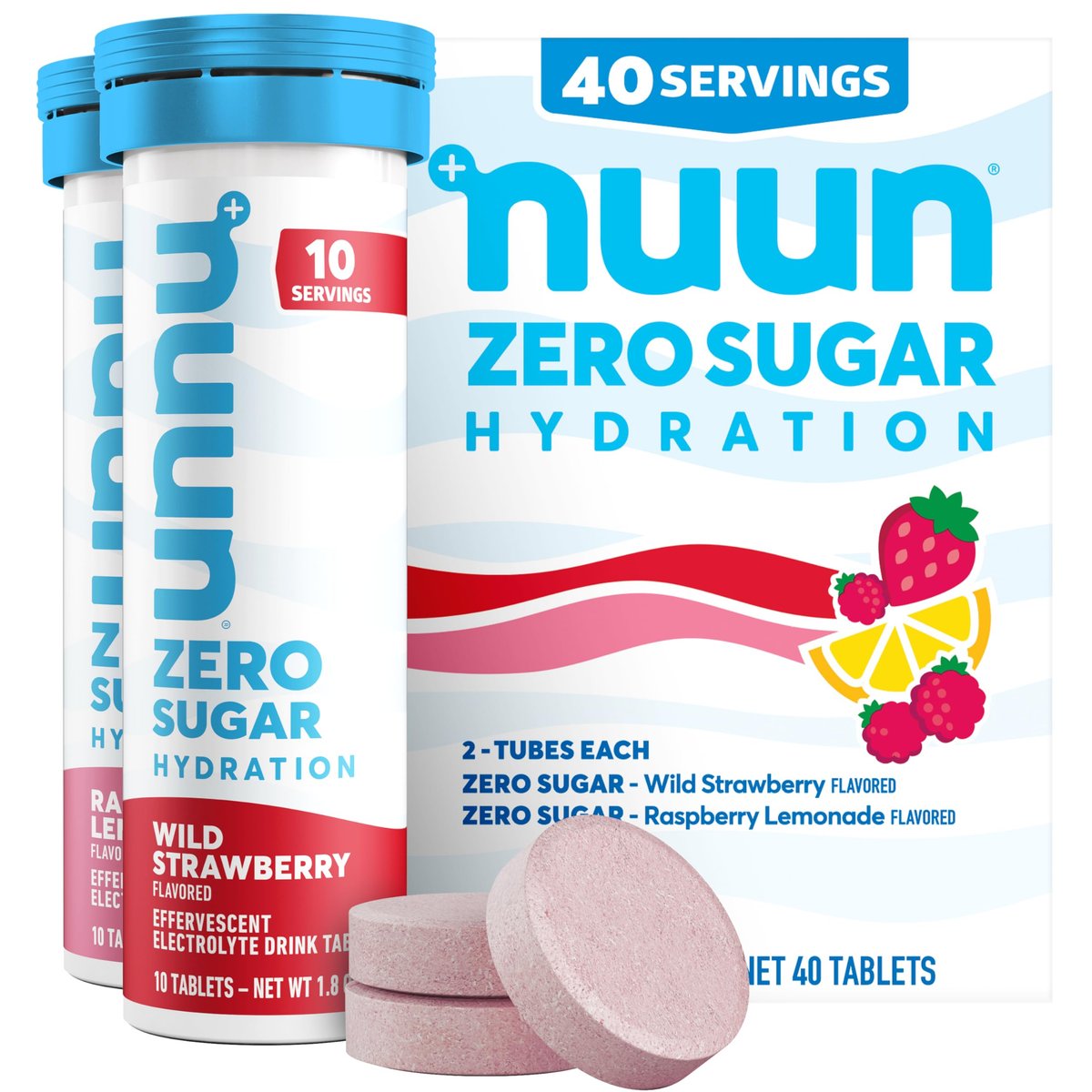 Nuun Zero Sugar Hydration Elektrolyt-Tabletten – Magnesium, Calcium, Kalium, Chlorid & Natrium, Leichte & Köstliche Fruchtgeschmacksrichtungen, Ohne Zucker, Glutenfrei, Vegan, Mixed Berry 4er-Pack (40 Portionen Gesamt)