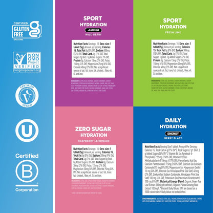 Nuun Hydration Elektrolyt-Tabletten – Natrium, Kalium, Chlorid, Calcium, Magnesium, 1g & 0g Zucker Getränkemischung | Vegan, Glutenfrei, Nicht-GVO | Komplettpackung, gemischte Geschmacksrichtungen, 4er-Pack (40 Portionen insgesamt)