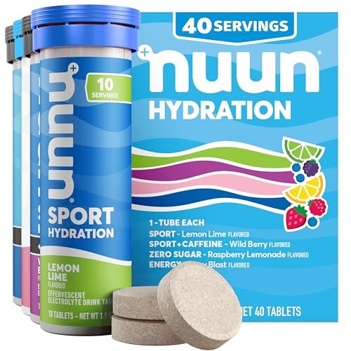 Nuun Hydration Elektrolyt-Tabletten – Natrium, Kalium, Chlorid, Calcium, Magnesium, 1g & 0g Zucker Getränkemischung | Vegan, Glutenfrei, Nicht-GVO | Komplettpackung, gemischte Geschmacksrichtungen, 4er-Pack (40 Portionen insgesamt)